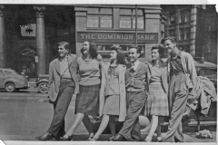 Gray Binder Photos 435 friends of Eileens L to R Gus Thodas Dot McLeod Joyce Perry unknown and  Bill Burnet May 1945