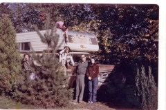 Blue binder photos 190  L to R  Pat (Olsen) Dye Mick on camper Eileen Ed Dye and Fatima